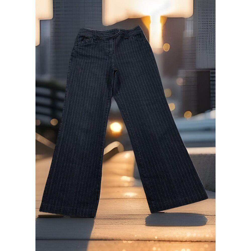 Bamboo Traders Jeans Women 6 Blue Wide Leg Pinstripe Office Siren Y2K Vintage